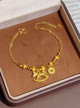 小红书同款爆闪马上有钱项链女轻奢小众设计感碎冰木马铜钱平替