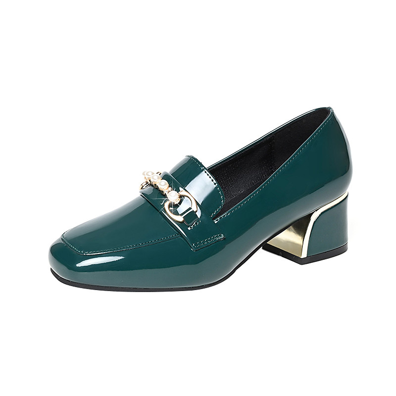 百丽纯爱2025新款真皮方头软底中跟女单鞋粗跟百搭大码漆皮深口鞋,淘宝优惠券,粉丝福利购,淘宝优惠卷