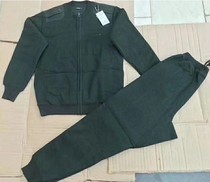 Winter cold-proof and warm fleece jacket and trousers suit pine branch green mens front zipper style