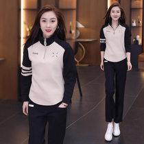 Casual Sports Suit Women Spring New Fashion Cut-Age Display Slim High-end Half Zipped Sweatshirt Straight Briefs Two-piece Set