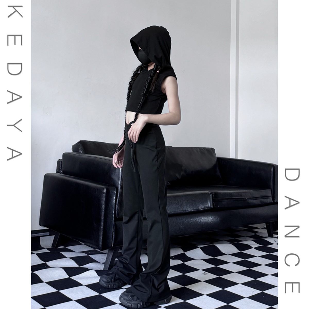 可达鸭家童装潮酷女童废土风连帽上衣显瘦喇叭裤爵士舞演出套装,淘宝优惠券,粉丝福利购,淘宝优惠卷