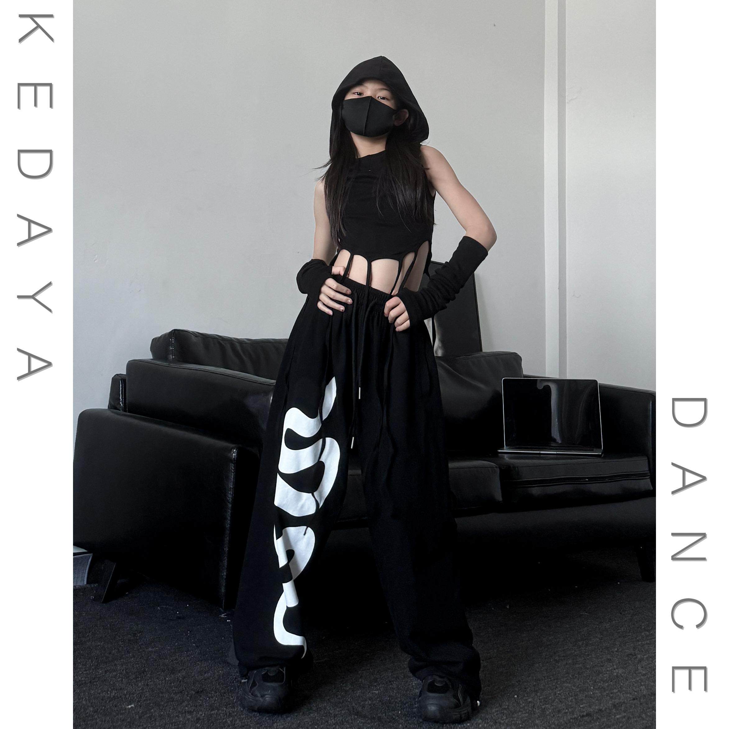 2025春夏新款女童废土风连帽背心印花卫裤少儿爵士舞演出服两件套,淘宝优惠券,粉丝福利购,淘宝优惠卷