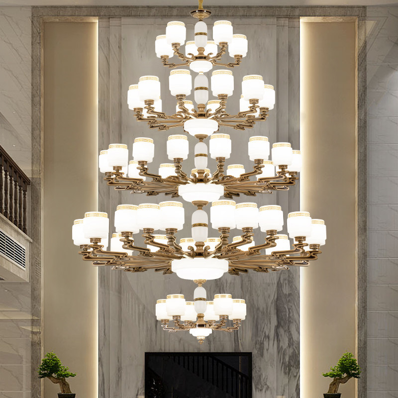 新中式复式楼别墅客厅大吊灯中空楼中楼挑高跃层大厅三层四层灯具_虎窝淘