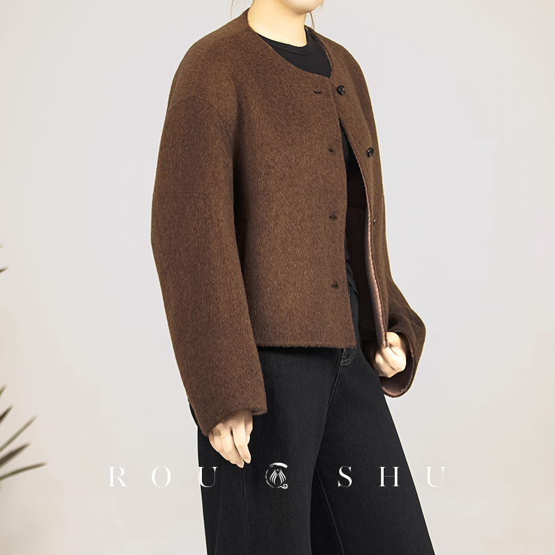 2025秋冬新款100%羊毛小香风圆领上衣小个子显瘦双面呢外套通勤女 - 图3