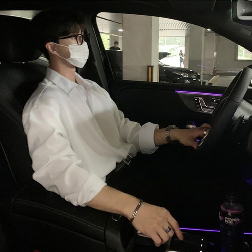 黑色衬衫男士长袖高级感痞帅潮春秋轻熟风休闲上衣dk垂感内搭衬衣 - 图1