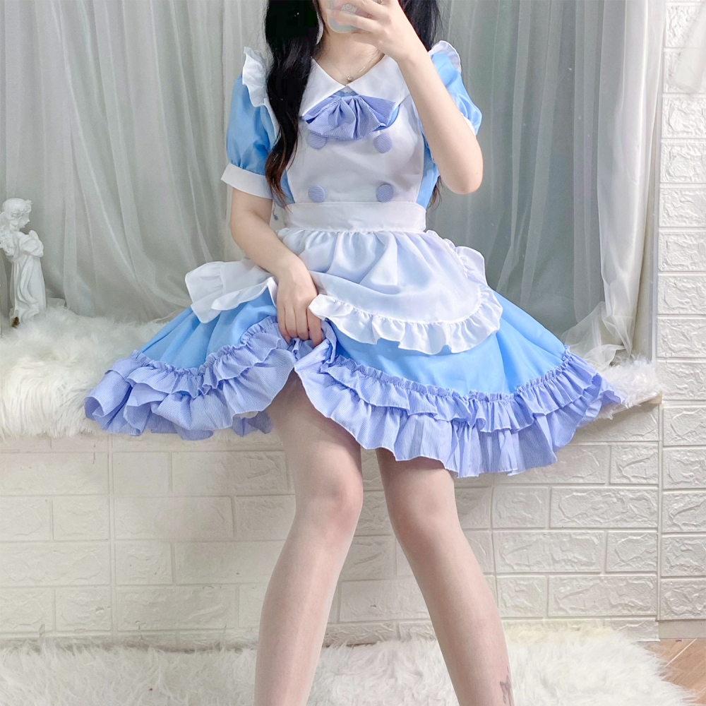 Lolita连衣裙 Cosplay动漫服装洛丽塔软妹日系可爱蓝白女仆装-图0