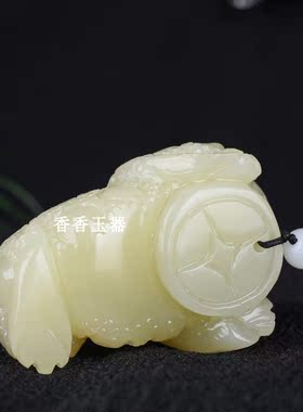 天然和田玉青白玉籽料玉蟾手把件男女款招财三足金蟾把玩件玉把件