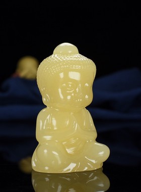 天然和田玉黄玉宝宝佛手把件摆件小子佛玉佛把玩件玉把件不忘初心