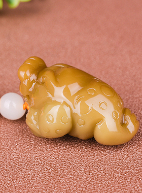 和田玉糖料金蟾献宝手把件