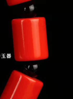 天然红玉桶珠手链和田玉