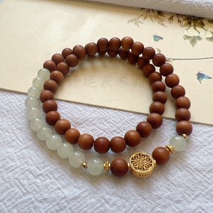 新中式多宝手链和田羊脂玉老山檀香圆珠手串s925古法银文玩配饰女