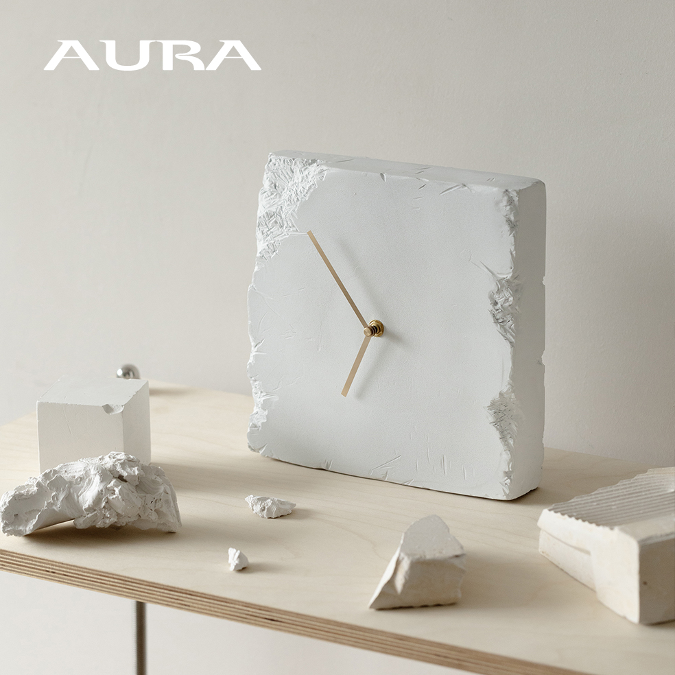 AURA复古破碎时钟砖头钟表创意简约中古北欧原创裂纹侘寂风台座钟,淘宝优惠券,粉丝福利购,淘宝优惠卷