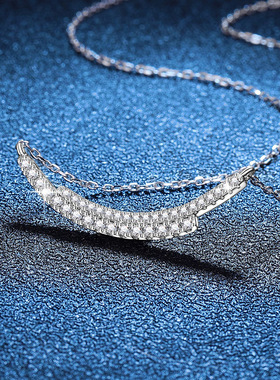 S925银镀18K金PT950铂金镶嵌D色莫桑石吊坠锁骨链女 满钻微笑项链