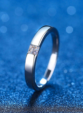 S925银镀18K金PT950铂金镶30分莫桑石男女戒指奢华简约莫桑钻戒指