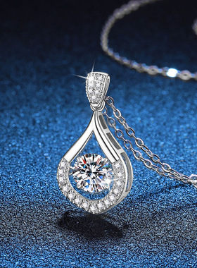 S925银镀18K金PT950铂金镶嵌1克拉D色莫桑石水滴灵动中莫桑石项链