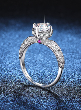 S925银镀18K金PT950铂金镶嵌3克拉莫桑石戒指女天使之翼翅膀戒子