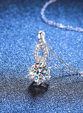 S925银镀18K金PT950铂金镶嵌1克拉莫桑石葫芦吊坠锁骨链简约项链