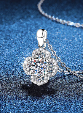 S925银镀18K金PT950铂金镶嵌1克拉D色莫桑石四叶草吊坠莫桑钻项链