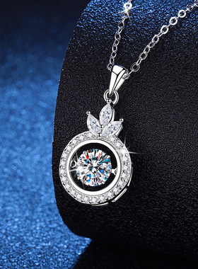 S925银镀18K金PT950铂金镶1克拉D色莫桑石吊坠皇冠灵动莫桑钻项链