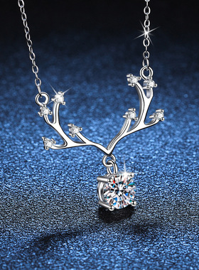 S925银镀18K金PT950铂金镶嵌一克拉D色莫桑石一鹿有你锁骨链项链