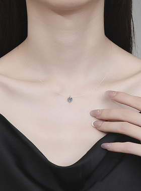 莫桑石人鱼之泪项链隐形鱼线水滴钻锁骨链S925银镀18K金PT950铂金