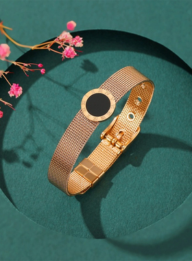 新款手表带罗马数字手镯i小众设计手饰18K金色钛钢手饰品网红欧美