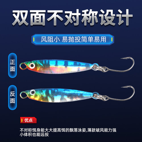 微物小铁板路亚饵加强钩旋转卸力仿生双面不对称反光镭射鱼饵假饵 - 图0