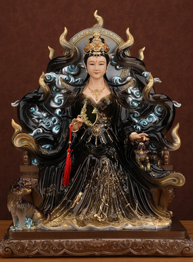 新款九尾娘娘神像九尾狐黑狐像体真身青丘供奉九姑娘家用树脂摆件