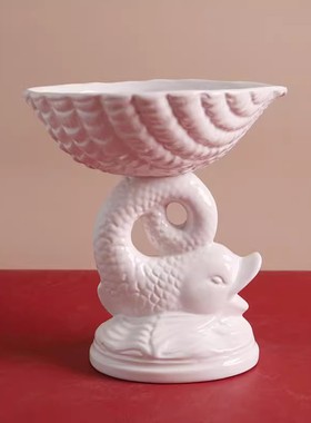 陶瓷浮雕立体鲤鱼跳龙门高脚果盘