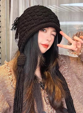 甜美可爱流苏秋冬毛线帽显脸小