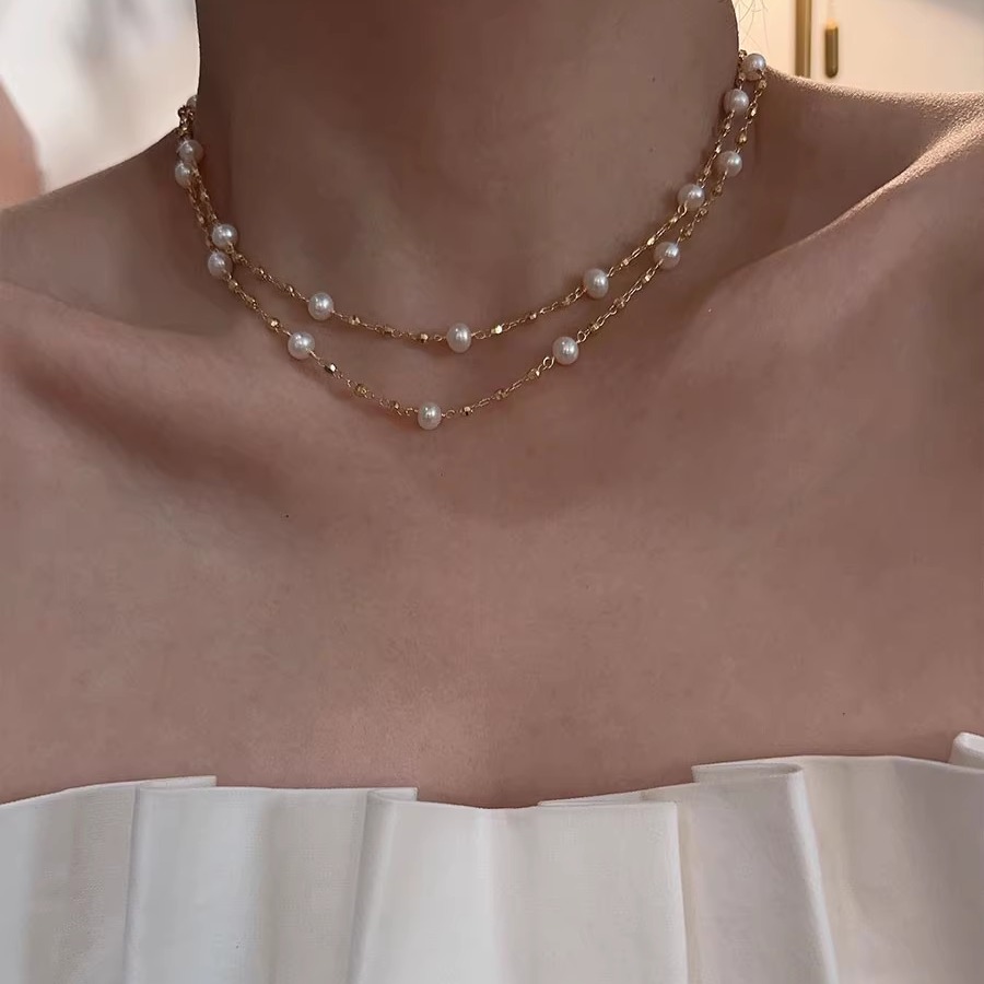 《霓裳雨幕》天然强光淡水珍珠满天星长项链14k包金毛衣链双层 - 图2