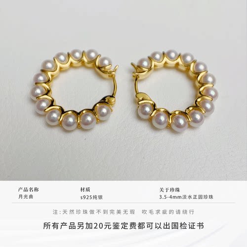 《月光曲》IG精工纯银极光淡水珍珠耳扣耳圈耳环高级感时尚耳饰女 - 图3