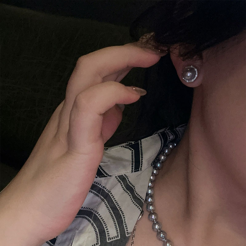 <Cool Neon>Natural colorless akoya seawater pearl brushed sterling silver earrings ring for women