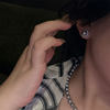<Cool Neon>Natural colorless akoya seawater pearl brushed sterling silver earrings ring for women