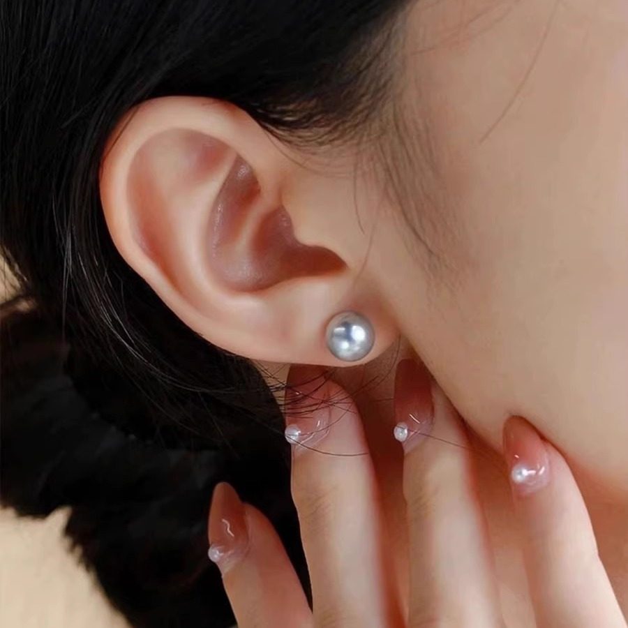 《海之蓝》银灰蓝日本海水珍珠真多麻耳钉基础单珠18K金耳饰气质,淘宝优惠券,粉丝福利购,淘宝优惠卷