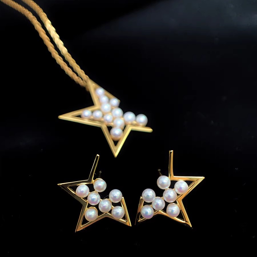 《浪漫星河》高级经典五角星珍珠耳钉项链纯银套装天然淡水AK珍珠 - 图3