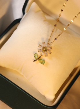 绿叶太阳花吊坠项链女不掉色轻奢小众设计感t钛钢锁骨链配饰