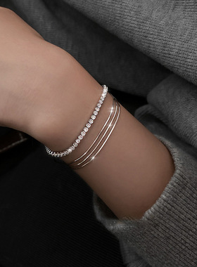 韩版新款三层蛇骨手链女镀银手链简约冷淡风手链ins小众设计手饰