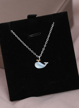 海豚项链女纯银色鲸鱼吊坠学生可爱简约气质锁骨链潮ins网红饰品
