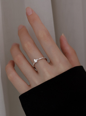 925纯银蝴蝶戒指女款小众设计素圈食指戒时尚个性冷淡风指环戒子