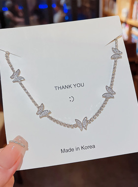 时尚满钻甜酷风蝴蝶锁骨链轻奢小众ins风颈链气质轻奢项链饰品女