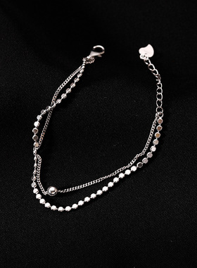 925镀银幸运珠手链女高级感闺蜜手饰二人款ins小众设计感双层饰品