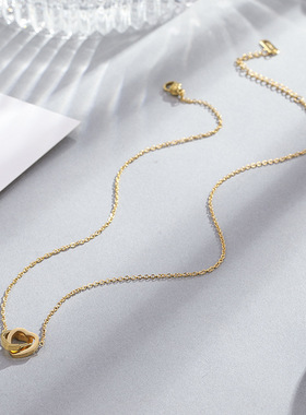 通体钛钢玫瑰金双环钢项链女轻奢小众时尚不掉色锁骨链配饰品