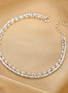 s925纯银满天星豆豆双层手链女波光粼粼米粒ins高级感轻奢手饰品