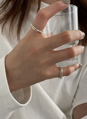 S925镀银戒指女款个性时尚推拉调节指环设计小众对戒冷淡风戒指