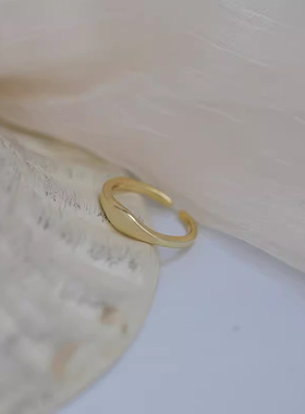 韩版S925镀银高保色戒指女ins简约不规则异形波浪开口戒潮