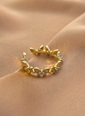 高级感蝴蝶锆石戒指女轻奢小众精致设计感时尚个性开口铜镀真金