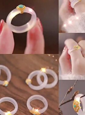 时尚新款白茶清欢琉璃指环小红书同款情侣戒指潮女冷淡风小众手饰