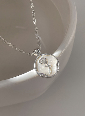 s925纯银圆牌玫瑰花项链女2025年新款潮小众设计高级感轻奢锁骨链