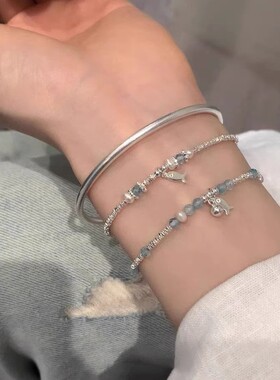 2025年新款夏日蓝色串珠碎银小鱼手链小众设计感简约个性气质百搭